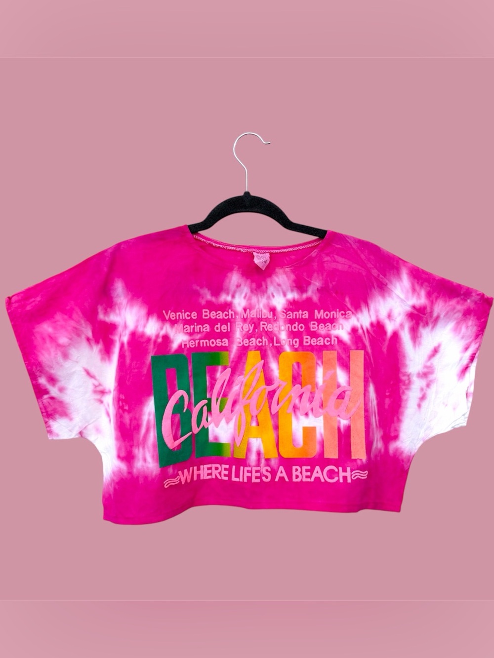 Vintage 80s neon tie dye California crop top